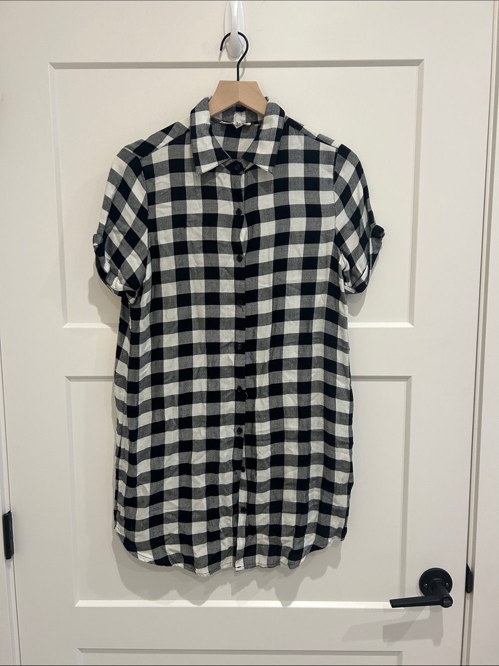 BB Dakota Black White Buffalo Plaid Shirt Dress Size S